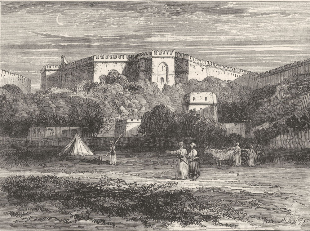 PAKISTAN. View of Fort Rhotas near Chillianwalla c1880 old antique print